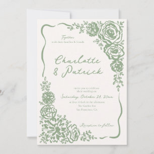 Invitación Boda Verde de la sabana floral caprichosa