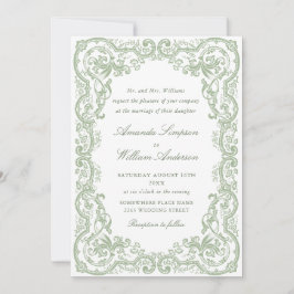 Invitación Boda verde de la sabana floral del ornato renacent