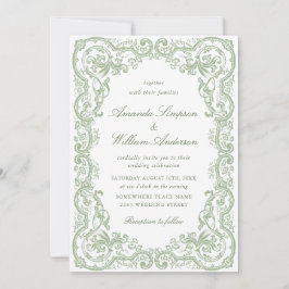 Invitación Boda verde de la sabana floral del ornato renacent