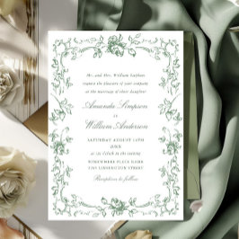 Invitación Boda verde de la sabana floral del ornato renacent