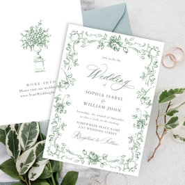 Invitación Boda verde de la sabana floral del ornato renacent