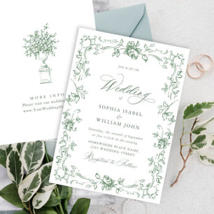 Invitación Boda verde de la sabana floral del ornato renacent