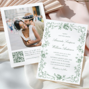 Invitación Boda verde de la sabana floral del ornato renacent