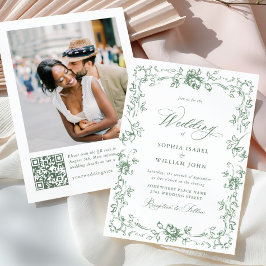 Invitación Boda verde de la sabana floral del ornato renacent