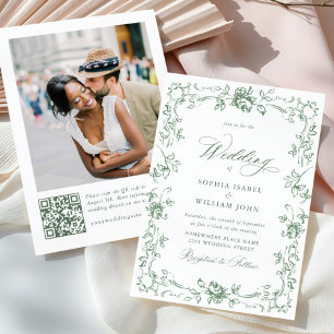 Invitación Boda verde de la sabana floral del ornato renacent