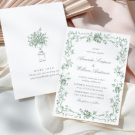 Invitación Boda verde de la sabana floral del ornato renacent