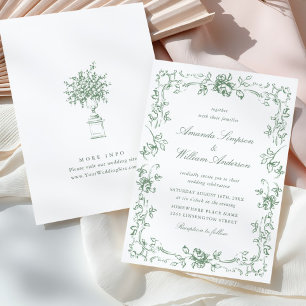 Invitación Boda verde de la sabana floral del ornato renacent