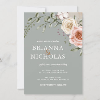 Invitación Boda Verde de la Sage bohemiana floral