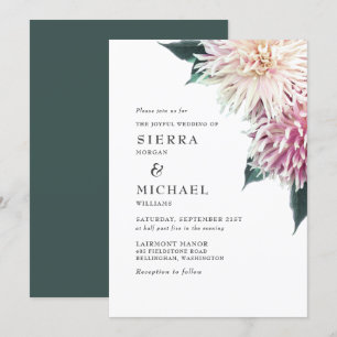Invitación Boda verde de la selva floral color rosa de la Rub