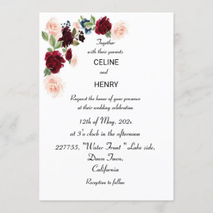 Invitación Boda Verde de la Selva Rosa de Borgoña