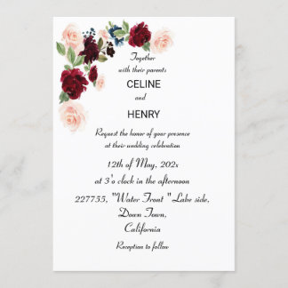 Invitación Boda Verde de la Selva Rosa de Borgoña