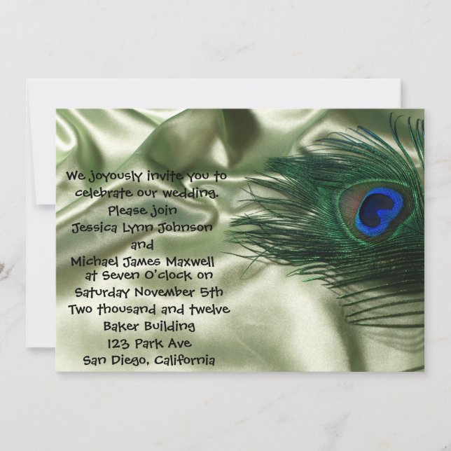 Invitación Boda verde de la vida del travesaño del pavo real (Anverso)