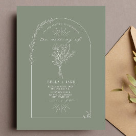 Invitación Boda Verde de Line Art Arch Bouquet Sage