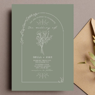 Invitación Boda Verde de Line Art Arch Bouquet Sage