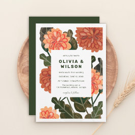 Invitación Boda verde de melocotón de tono de tierra floral m
