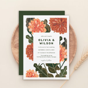 Invitación Boda verde de melocotón de tono de tierra floral m