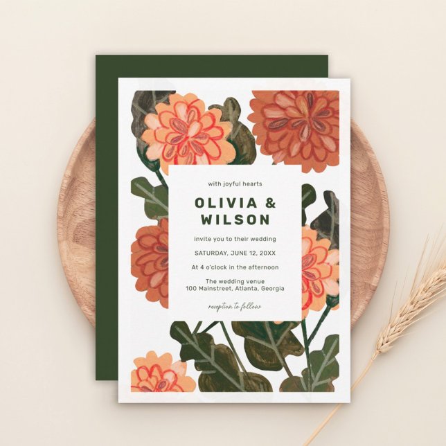 Invitación Boda verde de melocotón de tono de tierra floral m (Subido por el creador)