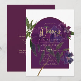 Invitación Boda Verde de Plomo de Hierro Morado Floral