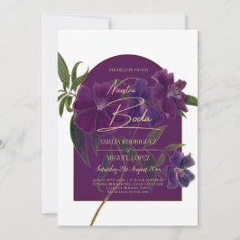 Invitación Boda Verde de Plomo de Hierro Morado Floral