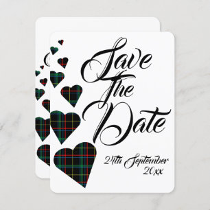 Invitación Boda Verde De Tartán Salva La Fecha