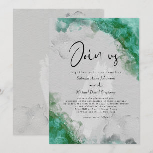 Invitación BODA Verde de Vidrio Marino Abstracto Tinta Alco