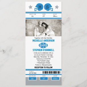 Invitación Boda verde del boleto del fútbol del azul y de los