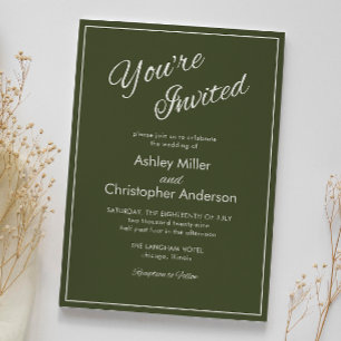 Invitación Boda Verde del Ejército de Script minimalista