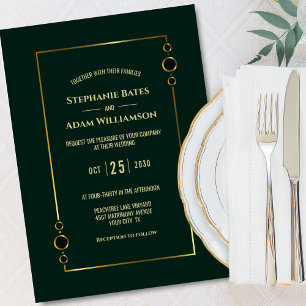 Invitación Boda verde del marco dorado