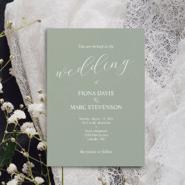 Invitación Boda verde del sabio caligráfico minimalista