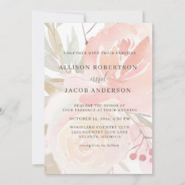 Invitación Boda verde del sabio de crema rosa Rubor