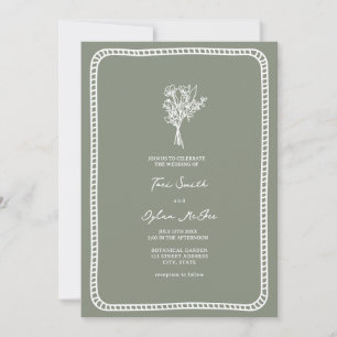 Invitación Boda verde del sabio de Rubor de borde de Bouquet