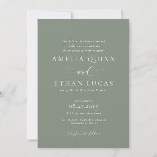 Invitación Boda verde del sabio ligero elegante y formal