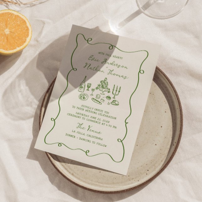 Invitación Boda verde dibujado por la mano (Subido por el creador)
