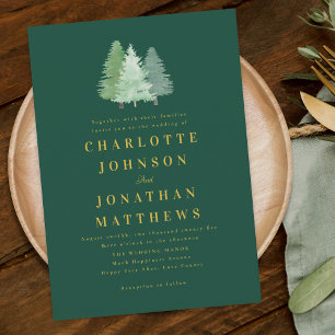 Invitación Boda Verde Dorada del Bosque Moderno de Woodland