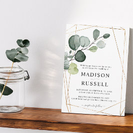 Invitación Boda Verde Dorado Eucalipto