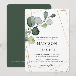 Invitación Boda Verde Dorado Eucalipto