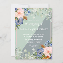 Invitación Boda Verde Dusty Blue Peach