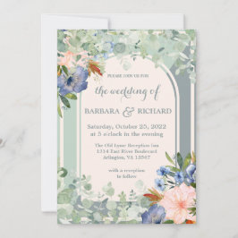Invitación Boda Verde Dusty Blue Peach