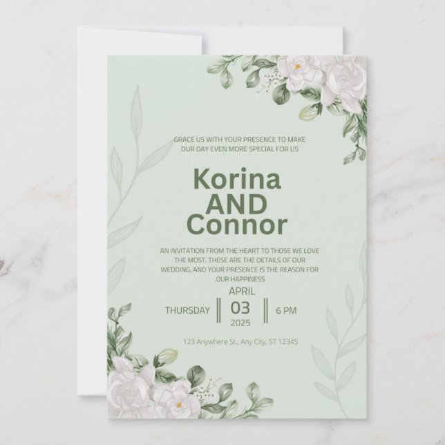 Invitación Boda verde elegante (Anverso)