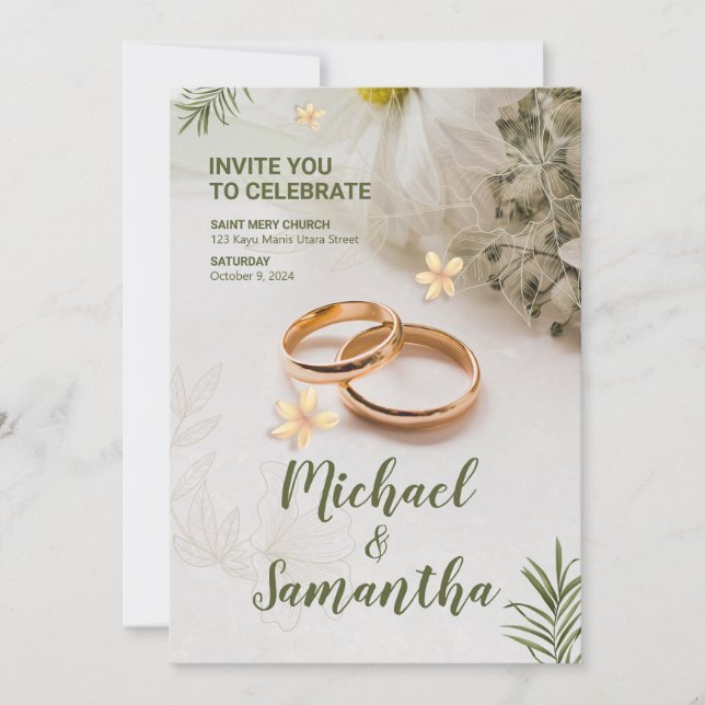 Invitación boda verde elegante (Anverso)