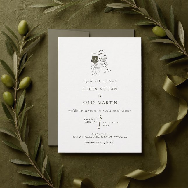 Invitación Boda verde elegante de madera de olivo (Subido por el creador)