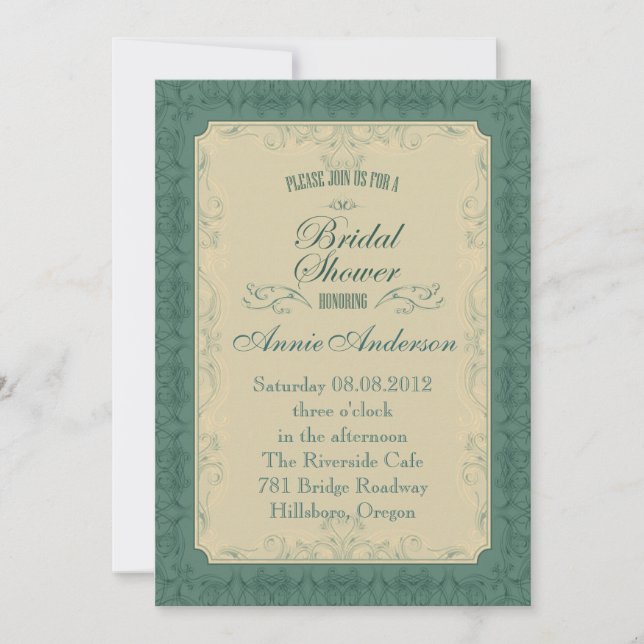 Invitación Boda verde esmeralda de champán Art Deco (Anverso)