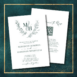 Invitación Boda verde esmeralda de código QR de oruga monográ