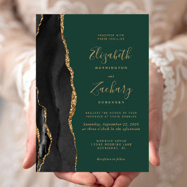 Invitación Boda verde esmeralda de la agonía del oro negro