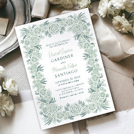 Invitación Boda verde esmeralda de mint. de salvia floral bot