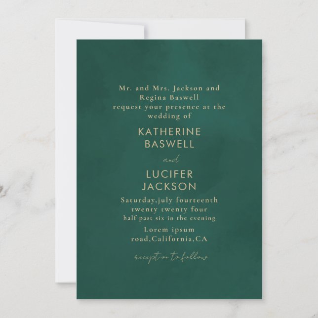 Invitación Boda verde esmeralda minimalista simple (Anverso)
