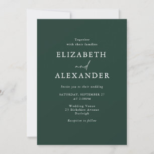 Invitación Boda verde esmeralda moderno minimalista