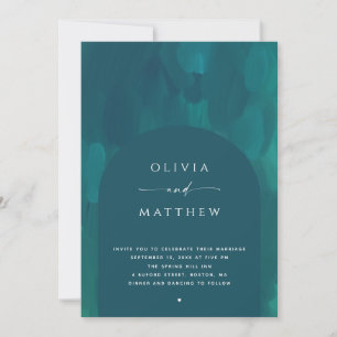 Invitación Boda Verde Esmeralda Profundo Arco Moderno + Cód