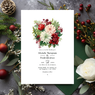Invitación Boda Verde Esmeralda, Rojo Granate y Blanco Nevado