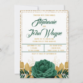 Invitación Boda verde esmeralda y oro